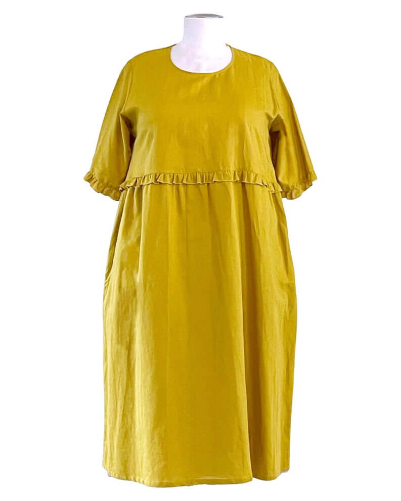 FRILLING & ABLE DRESS - Pear (Ochre)