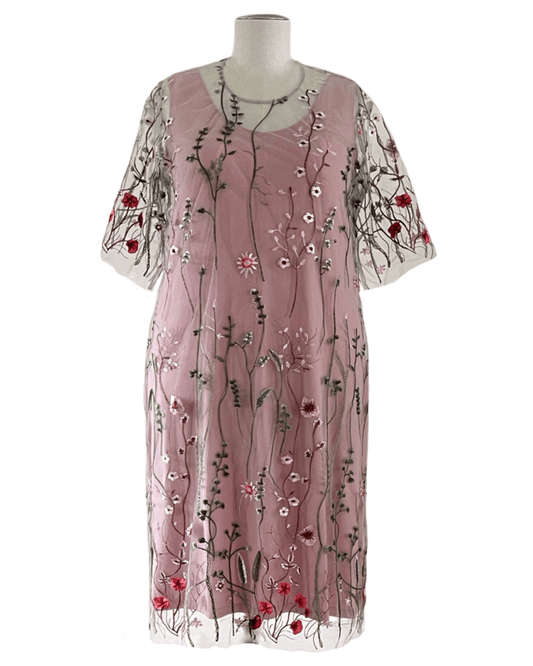 SIMPLE EMBROIDERED DRESS -Silver